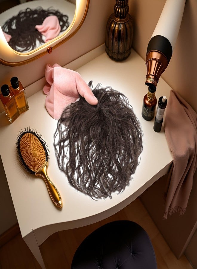 Zhuluck Brown Curly Hair Topper Replacement Fluffy Hairpiece Seamless Clip in Top Wiglet, Wig Pieces for Top of Head for Women Thin, Extensions, Wigs and Accessories - Image 5